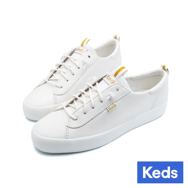 Keds KICKBACK 舒適免綁帶皮革懶人戶外休閒小白鞋(9243W123721)