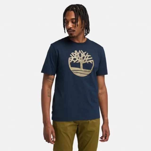 【Timberland】男款深寶石藍迷彩短袖T恤(A2Q5Q433)