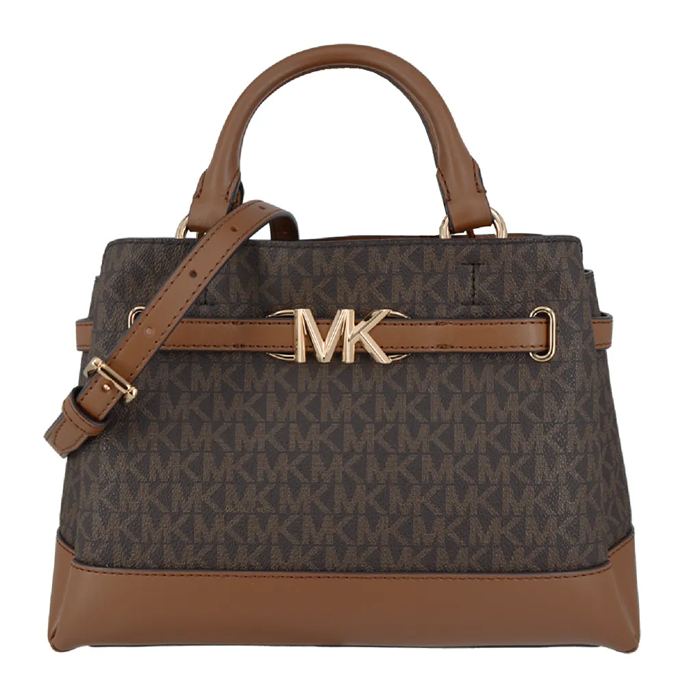 【Michael Kors】福利品出清 REED系列 金字LOGO 手提/肩背/斜背 手提包 三層包(字母咖)