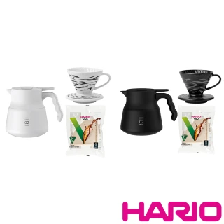 【HARIO】V60不鏽鋼保溫咖啡壺PLUS+限量虎紋濾杯+濾紙(黑色/白色)