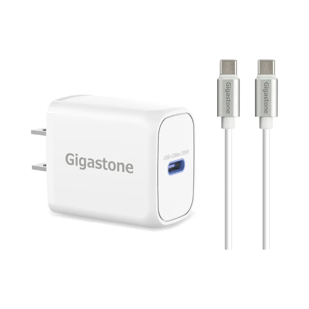 【GIGASTONE 立達】PD/QC3.0 20W Type-C快充充電器+60W C to C充電傳輸線(iPhone15/Android充電頭組)