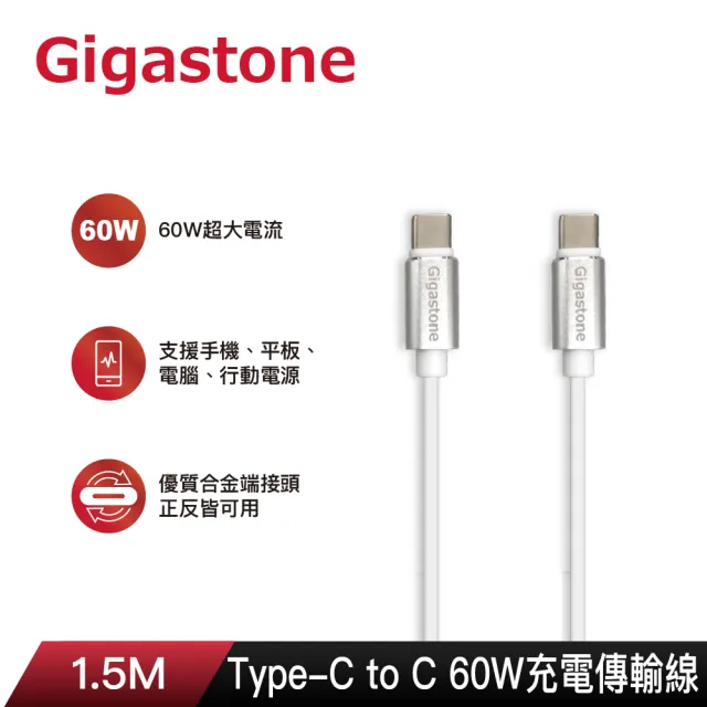 【GIGASTONE 立達】PD/QC3.0 20W Type-C快充充電器+60W C to C充電傳輸線(iPhone15/Android充電頭組)