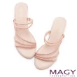 【MAGY】細緻鑽條兩穿低跟涼拖鞋(粉色)