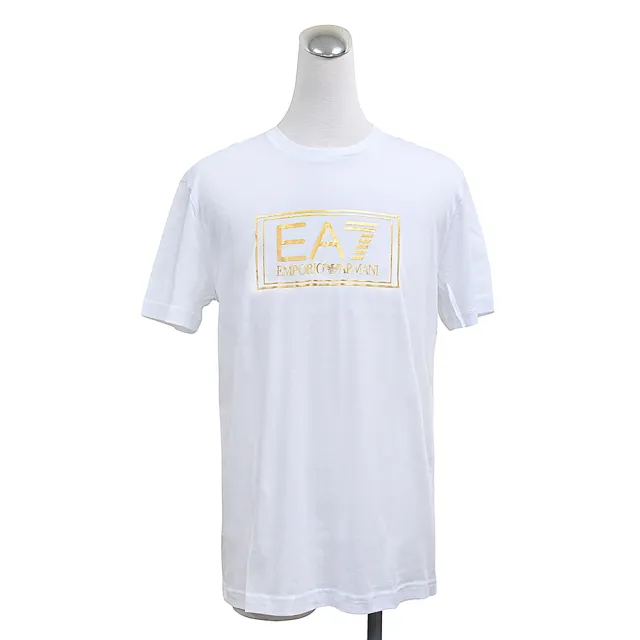 【EMPORIO ARMANI】EMPORIO ARMANI EA7金字方框印花LOGO純棉短袖T恤(男款/白)