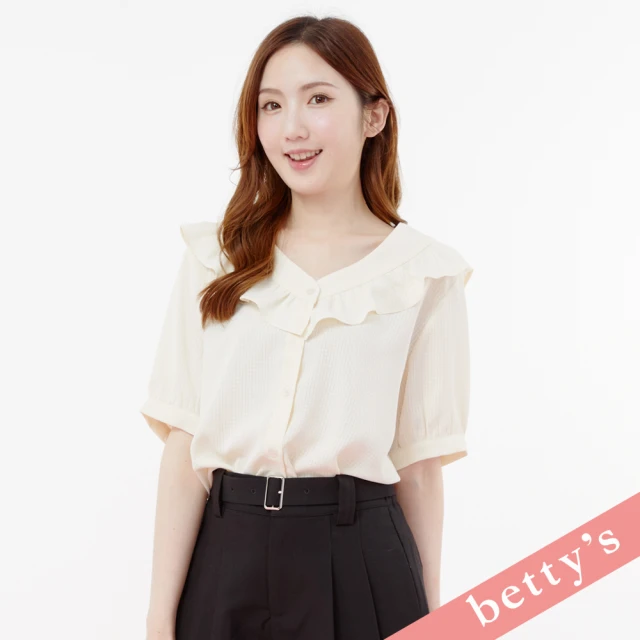 betty’s 貝蒂思 多邊形鏤空蕾絲拼桃領短袖T-shir