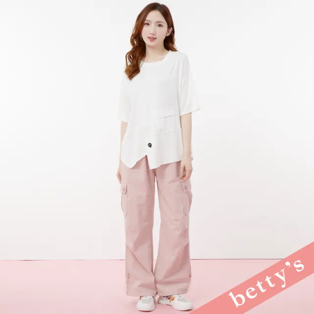 【betty’s 貝蒂思】率性不對稱下擺拼接寬版T-shirt(白色)