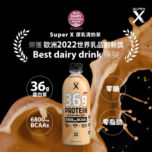 Super X 頂級分離乳清蛋白飲-奶茶風味450mlx12瓶/箱(BCAAs/無乳糖/無麩質/零脂肪)