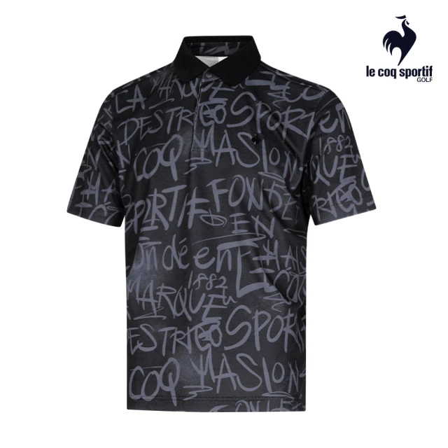 LE COQ SPORTIF 公雞 高爾夫系列 男款黑色字母塗鴉率性PLAY短袖POLO衫 QGT2K239