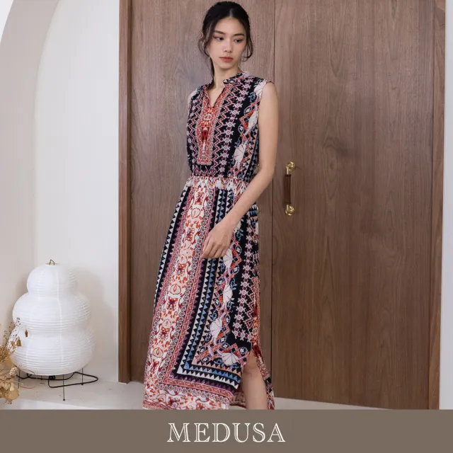 【MEDUSA 曼度莎】現貨-波西米亞直筒無袖雪紡洋裝（M-XL）｜長洋裝 雪紡洋裝 民族風(305-72206)