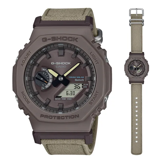 【CASIO 卡西歐】G-SHOCK 藍牙 太陽能 八角防護構造尼龍帶手錶-2色可選(GA-B2100CT-1A5/GA-B2100CT-5A/速)