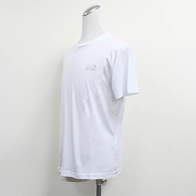 【EMPORIO ARMANI】EMPORIO ARMANI EA7橡膠字母LOGO棉質短袖T恤(男款/白x銀字)