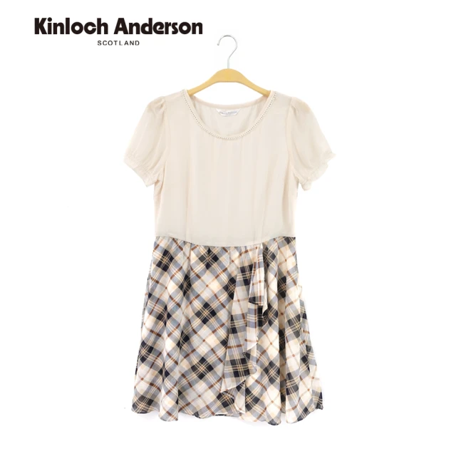 Kinloch Anderson 雪紡格紋圓領連身裙洋裝 金安德森女裝(KA0555703)