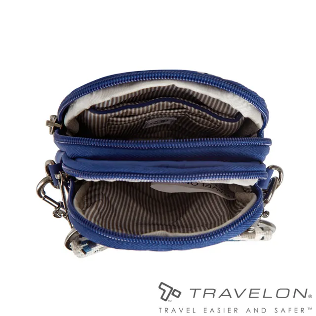 【Travelon】Boho防盜RFID隨身斜背包/手機包(TL-43621藍/防竊釦環/戶外休閒/出國旅遊/波西米亞編織)