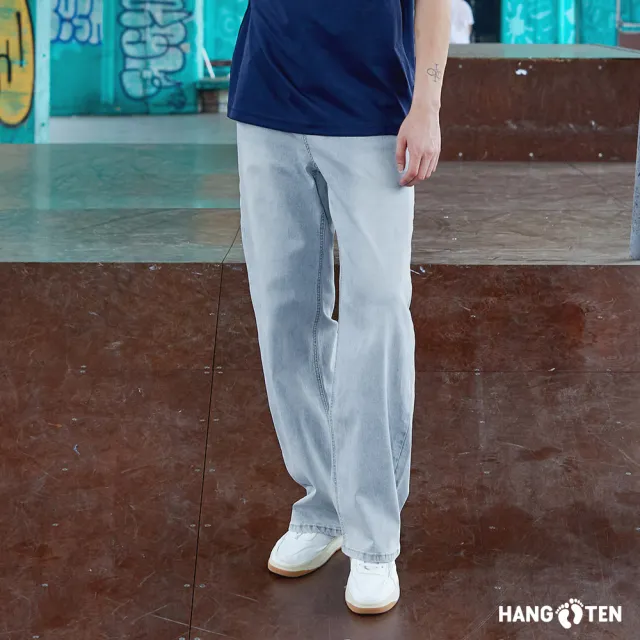 【Hang Ten】男裝-韓國同步款-WIDE LEG FIT涼爽吸濕快乾寬版牛仔長褲(多色選)