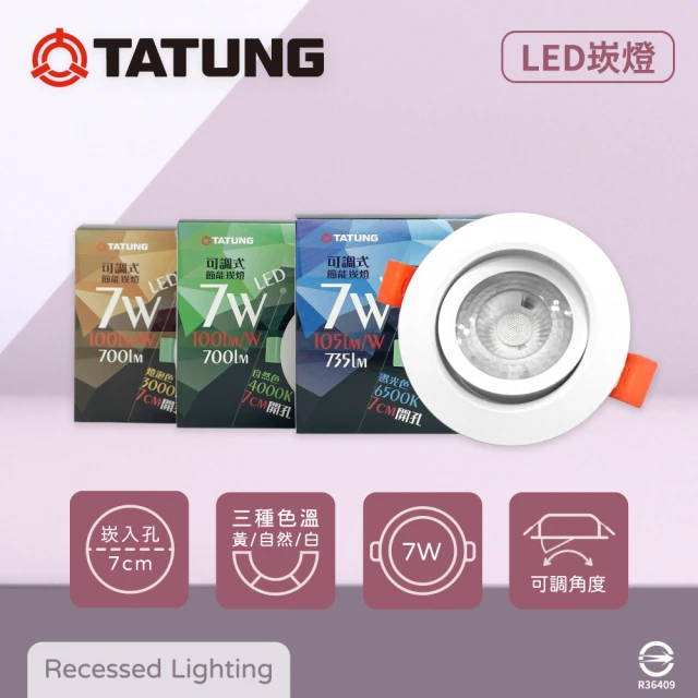 TATUNG 大同 4入組 LED 7W 7公分嵌燈 全電壓 可調式 7cm崁燈