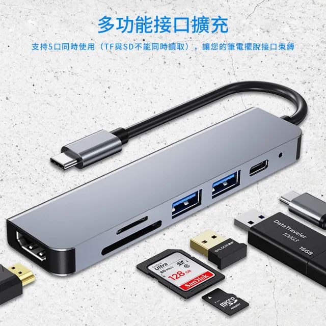 【Mass】6合1 MacBook Air/Pro 擴充集線器(4K高清轉接頭 USB Type-C 87W快充)