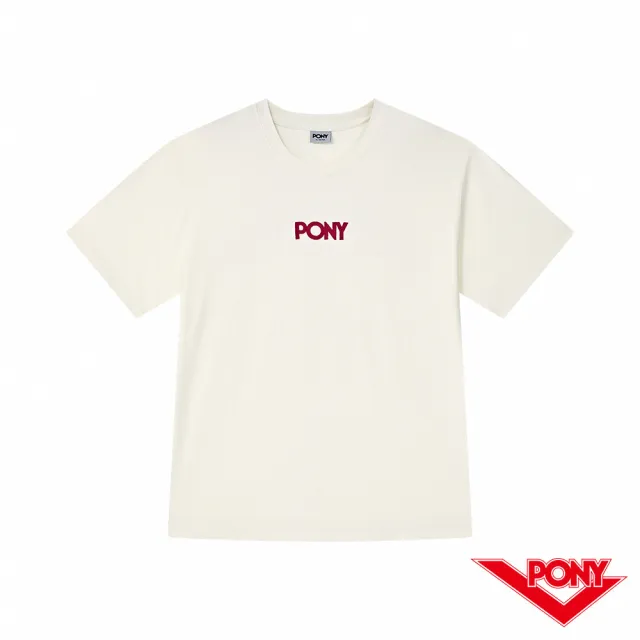 【PONY】透氣親膚短袖T恤 正反面LOGO圖案 寬大落肩 男女服飾 中性版型-兩色(寬版中性設計 可做情侶穿搭)