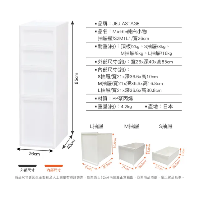 【JEJ ASTAGE】MIDDLE 小物抽屜隙縫櫃/純白/寬26cm(淺2深1超深1層/隙縫櫃)