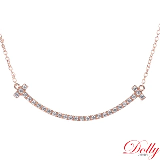 【DOLLY】0.35克拉 輕珠寶18K玫瑰金鑽石微笑鍊(002)