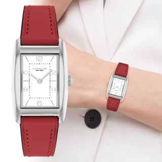 【COACH】官方授權經銷商 知性風采時尚腕錶-24mm/白面銀框紅皮帶(14504310)