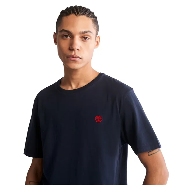 【Timberland】男款深藍色有機棉胸前刺繡Logo短袖T恤(A6DKU433)
