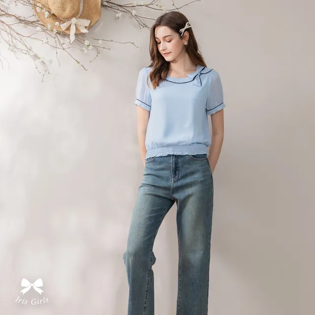 【Iris Girls 艾莉詩】復古藍直筒牛仔褲(41326)