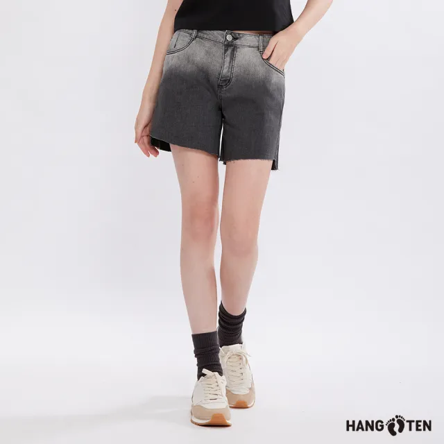 【Hang Ten】女裝-REGULAR FIT水洗漸層休閑牛仔短褲(炭灰)