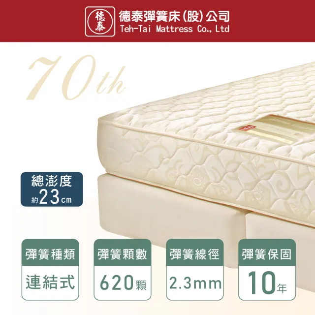 【德泰 歐蒂斯系列】優活 連結式硬式彈簧床墊-雙人5尺(送保潔墊)