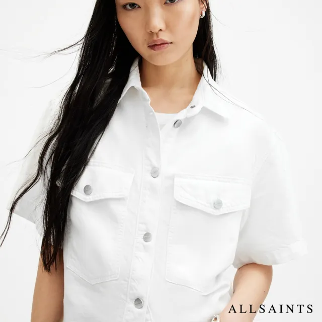 【ALLSAINTS】TOVE 短版寬鬆牛仔短袖襯衫-白 W113PA(寬鬆版型)