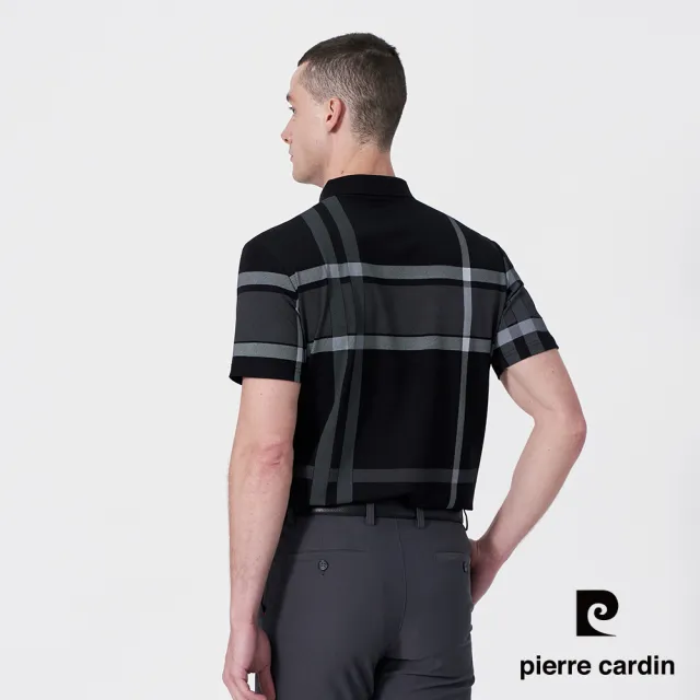 【pierre cardin 皮爾卡登】商務休閒 男款 大定位印格短袖POLO衫-黑色(5247255-99)