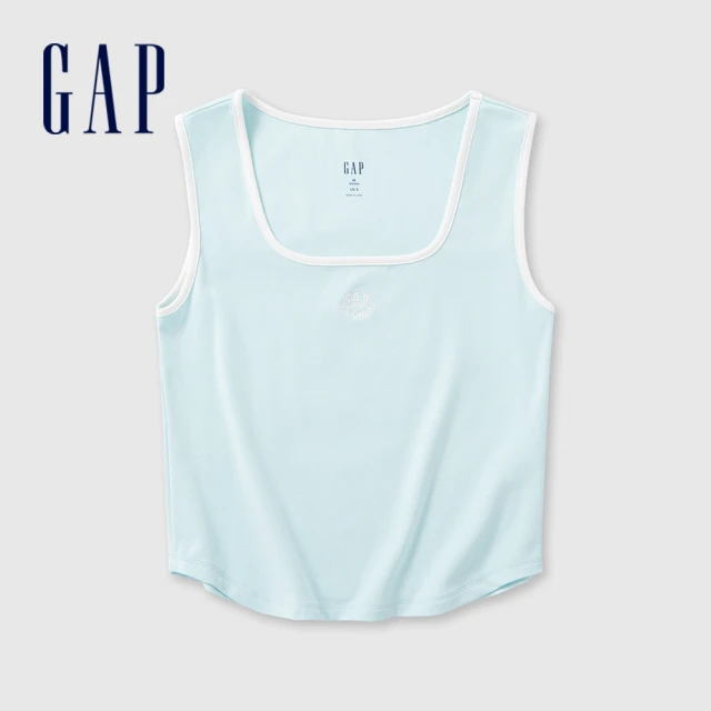 GAP 女裝 Logo方領針織背心 女友T系列-藍色(465