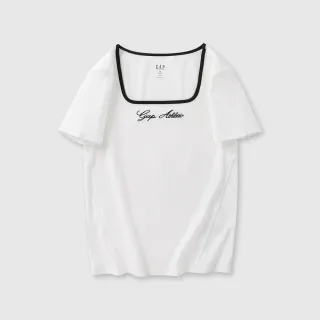 【GAP】女裝 Logo印花羅紋方領短袖T恤 女友T系列-白色(465251)