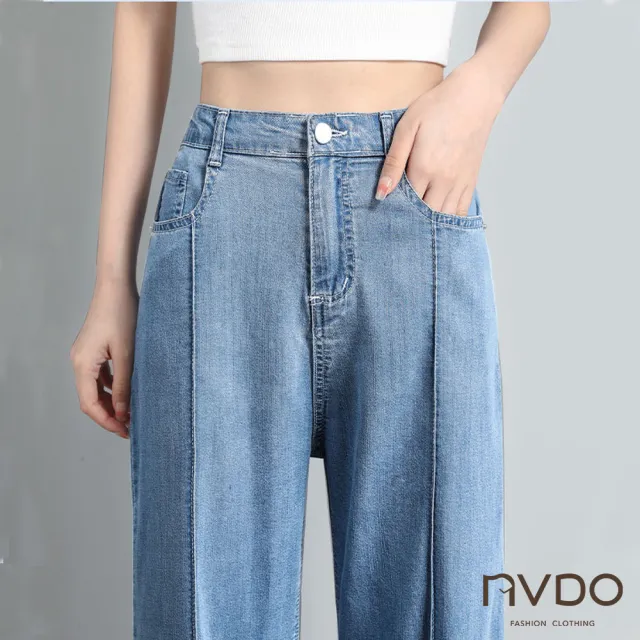 【NVDO】現貨 萊賽爾輕薄涼感線條休閒褲-2色可選(M-XL/輕薄牛仔褲/涼感褲/F158)