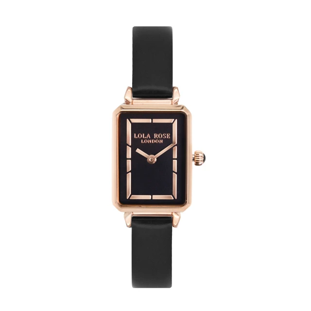 LOLA ROSELOLA ROSE 簡約黑面 玫瑰金框 皮革錶帶 方形手錶 女錶(LR2133)