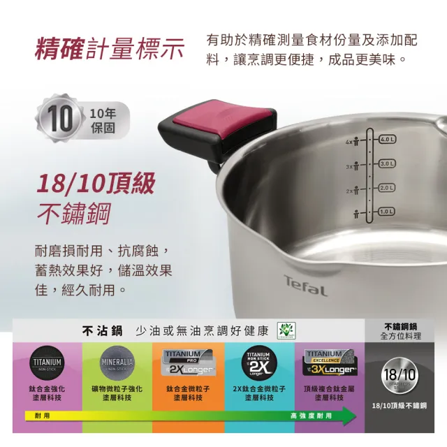 【Tefal 特福】香頌不鏽鋼系列聰明瀝水24CM雙耳湯鍋(加蓋)