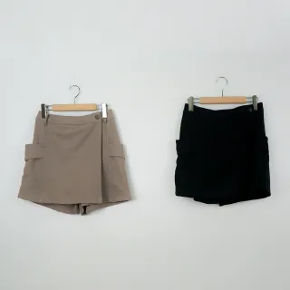 【CUMAR】仿毛料兩側口袋短褲裙(黑 咖)