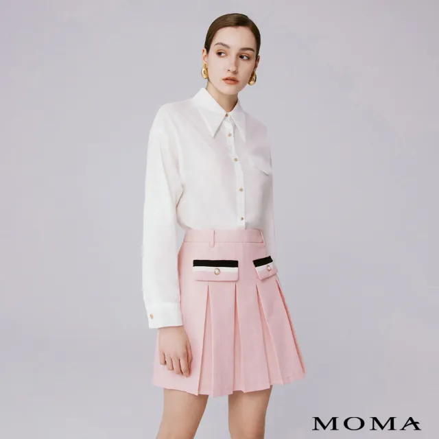 【MOMA】石英粉撞色小香風褶裙(粉色)