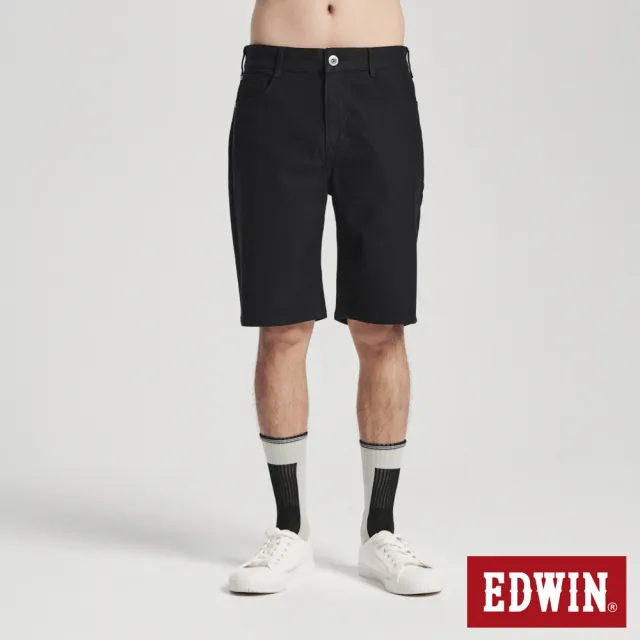 【EDWIN】男裝 加大碼 冰河玉斜紋 迦績JERSEYS 寬丹寧短褲(黑色)
