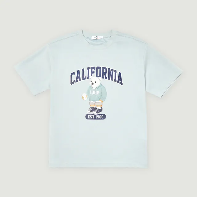 【Hang Ten】男裝-韓國同步款-經典加州熊印花短袖T恤(淺藍)