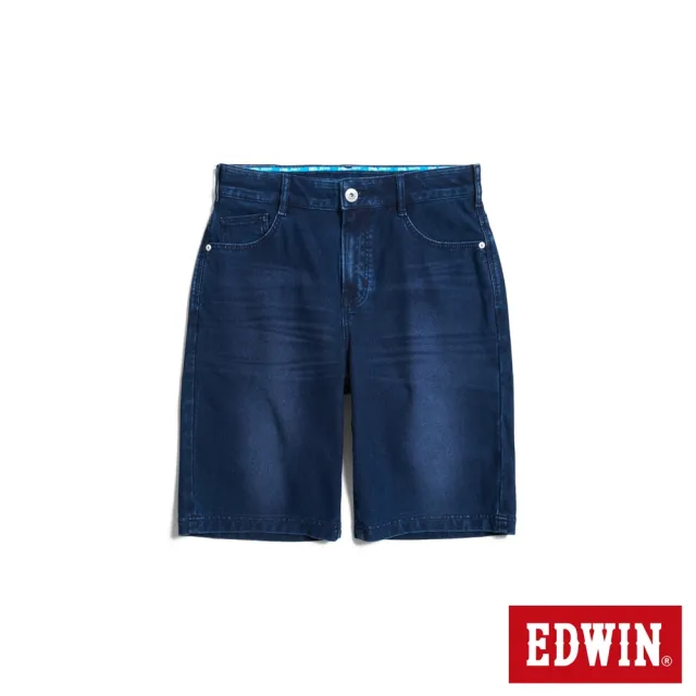 【EDWIN】男裝 加大碼 冰河玉 迦績JERSEYS 寬丹寧短褲(酵洗藍)