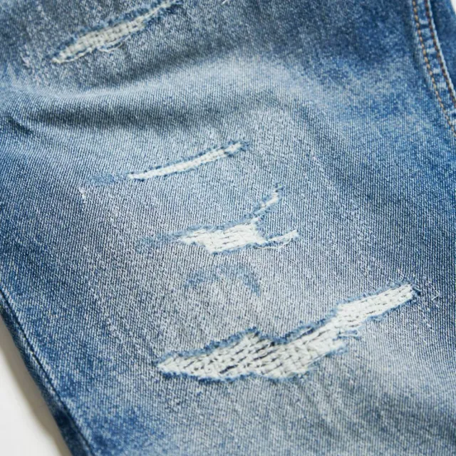 【EDWIN】男裝 BLUE TRIP系列 刷破丹寧中直筒牛仔褲(拔洗藍)