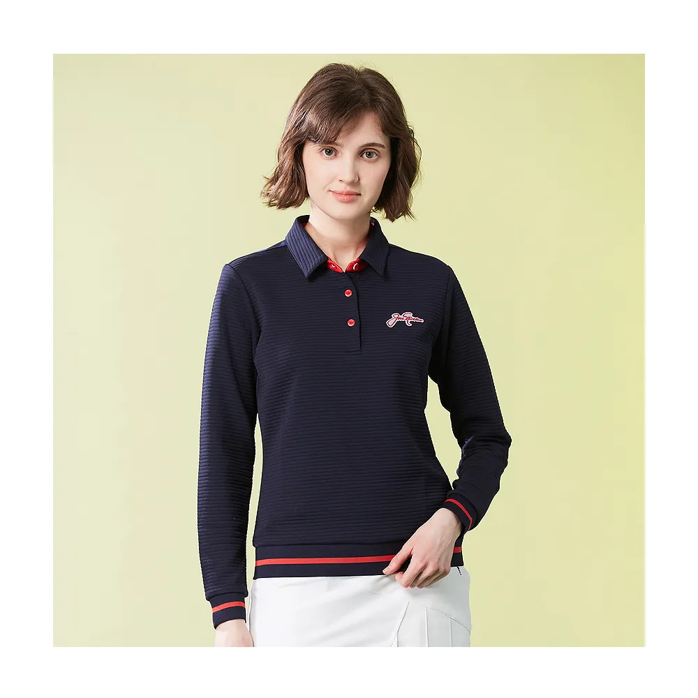 【Jack Nicklaus 金熊】GOLF女款保暖吸濕排汗彈性POLO衫/高爾夫球衫(深藍色)