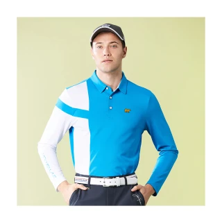 【Jack Nicklaus 金熊】GOLF男款雙配色吸濕排汗彈性POLO衫/高爾夫球衫(藍色)