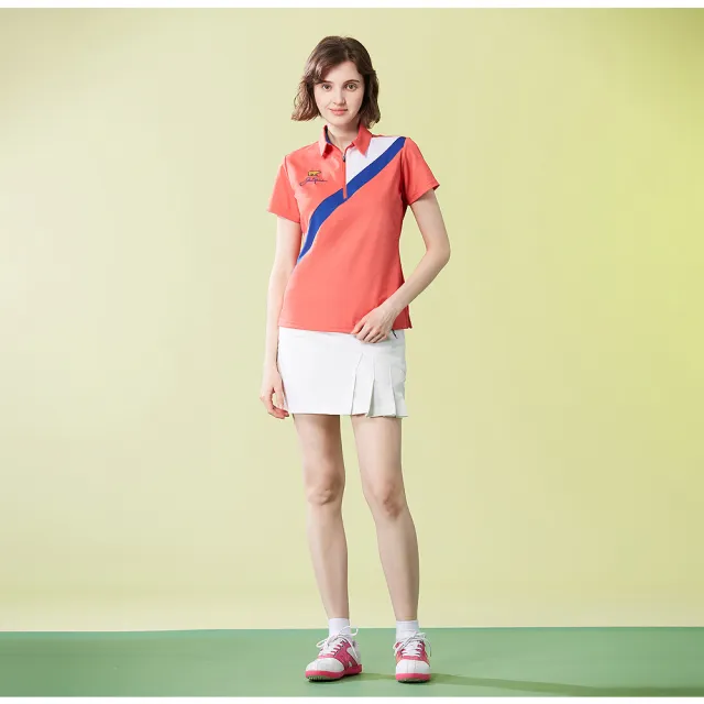 【Jack Nicklaus 金熊】GOLF女款斜紋吸濕排汗彈性拉鍊式POLO衫/高爾夫球衫(粉色)