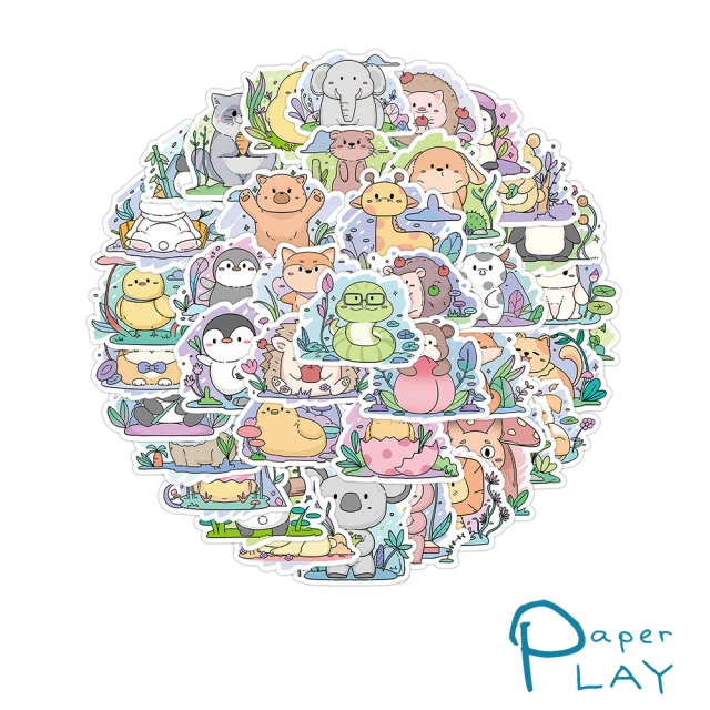 【Paper Play】創意多用途防水貼紙-可愛卡通動物森林 60枚入(防水貼紙 行李箱貼紙 手機貼紙 水壺貼紙)