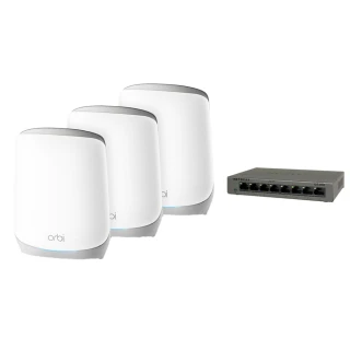 【NETGEAR】搭8埠交換器 ★ 3入 WiFi 6 三頻 AX5400 Mesh 路由器/分享器 (Orbi RBK763)