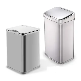 【美國 NINESTARS】輕奢髮絲銀不銹鋼感應垃圾桶50L+10L(自動開闔/緩降減音/超大容量/紅外線感應)