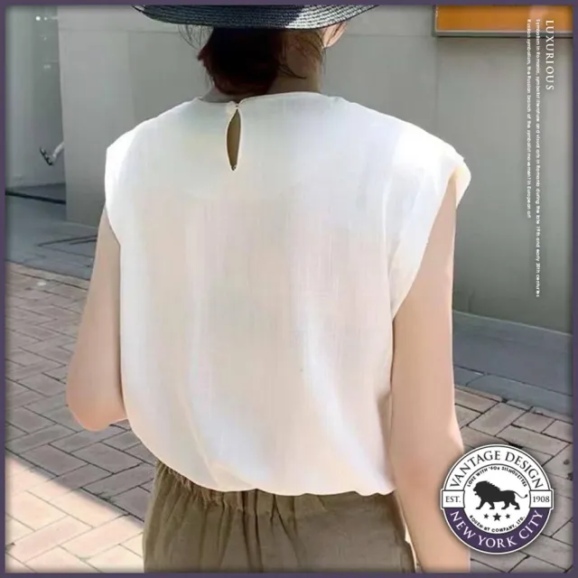 【Roush】現貨 女生韓系壓褶肩後單釦棉麻衫(6123)