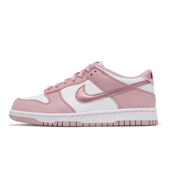 【NIKE 耐吉】休閒鞋 Dunk Low GS 大童 女鞋 櫻花粉 白 天鵝絨 皮革 經典(DO6485-600)