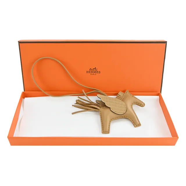 【Hermes 愛馬仕】Rodeo PM鱷魚皮拼接小羊皮限量小飛馬吊飾(AH奶茶)